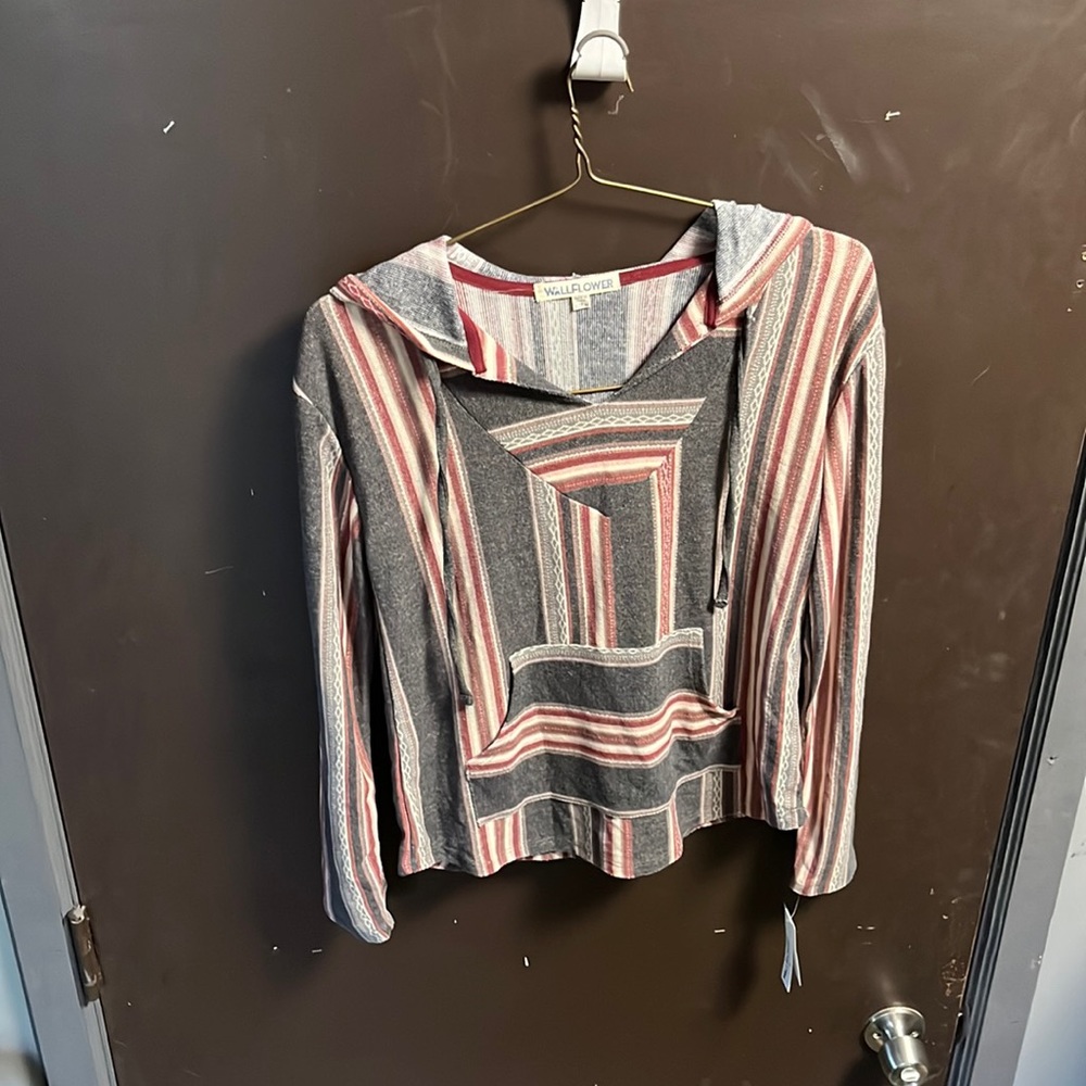 Red black and white medium woman's Wall Flower lightweight hoodie.